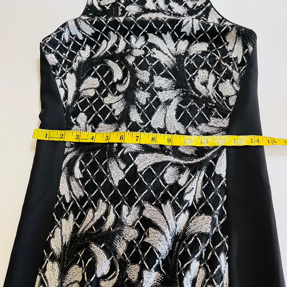 Badgley Mischka Embroidered Sequin Front Black sleeveless Maxi Dress Size 2 - Picture 7 of 9